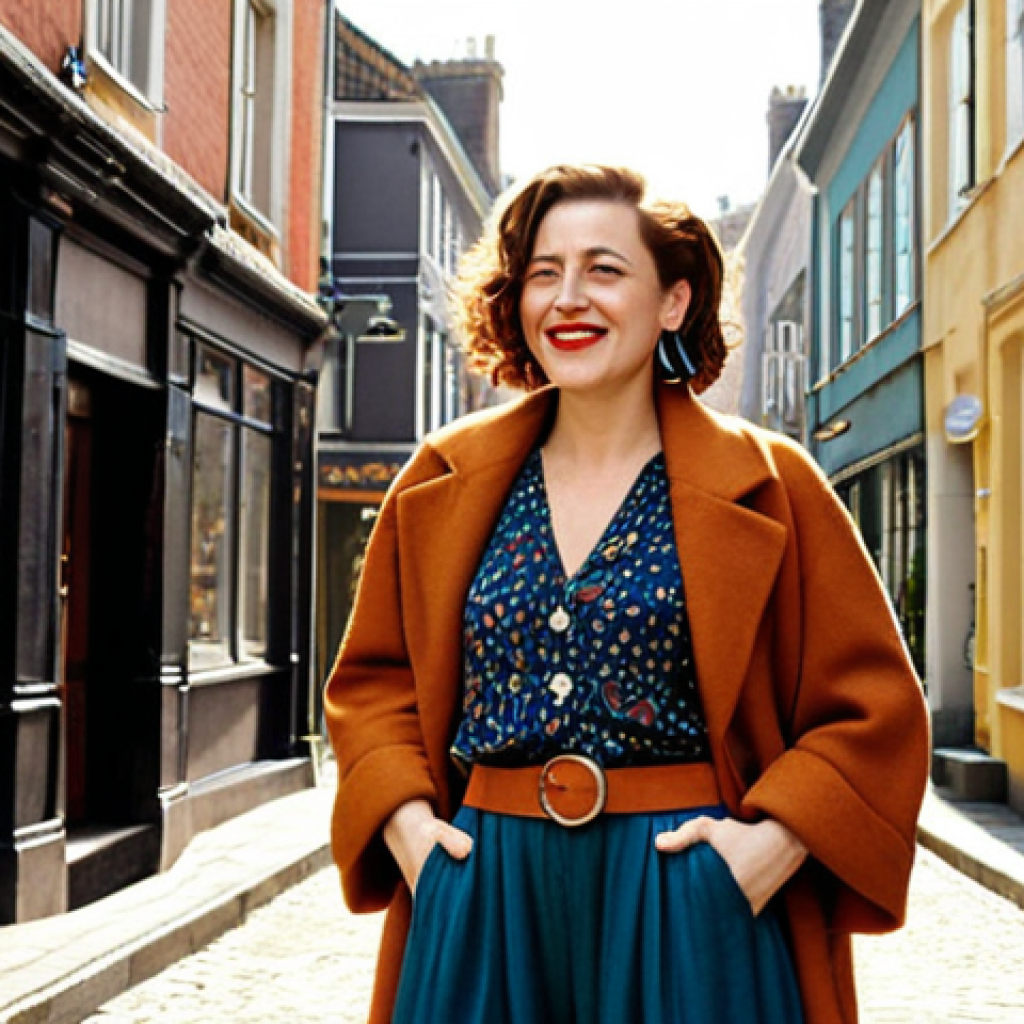 Authenticity and Unique Personal Style**
A confident and stylish European woman in her late 20s to early 30s, exuding authenticity and self-expression through her unique fashion choices. She is dressed in an eclectic, characterful outfit that blends vintage or sustainably sourced pieces with modern elements, reflecting her personal narrative. The setting is a charming, well-lit urban street or a cozy, lived-in interior, captured with natural light and a warm, inviting aesthetic. The pose is natural and unforced, conveying comfort and genuine joy in her style.

**
