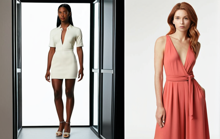 **
Prompt: Individual woman getting style advice from a fashion expert, focusing on body shape analysis, color palette, and experimenting with outfits. The scene should convey a sense of empowerment and self-discovery. Soft, natural lighting.
**